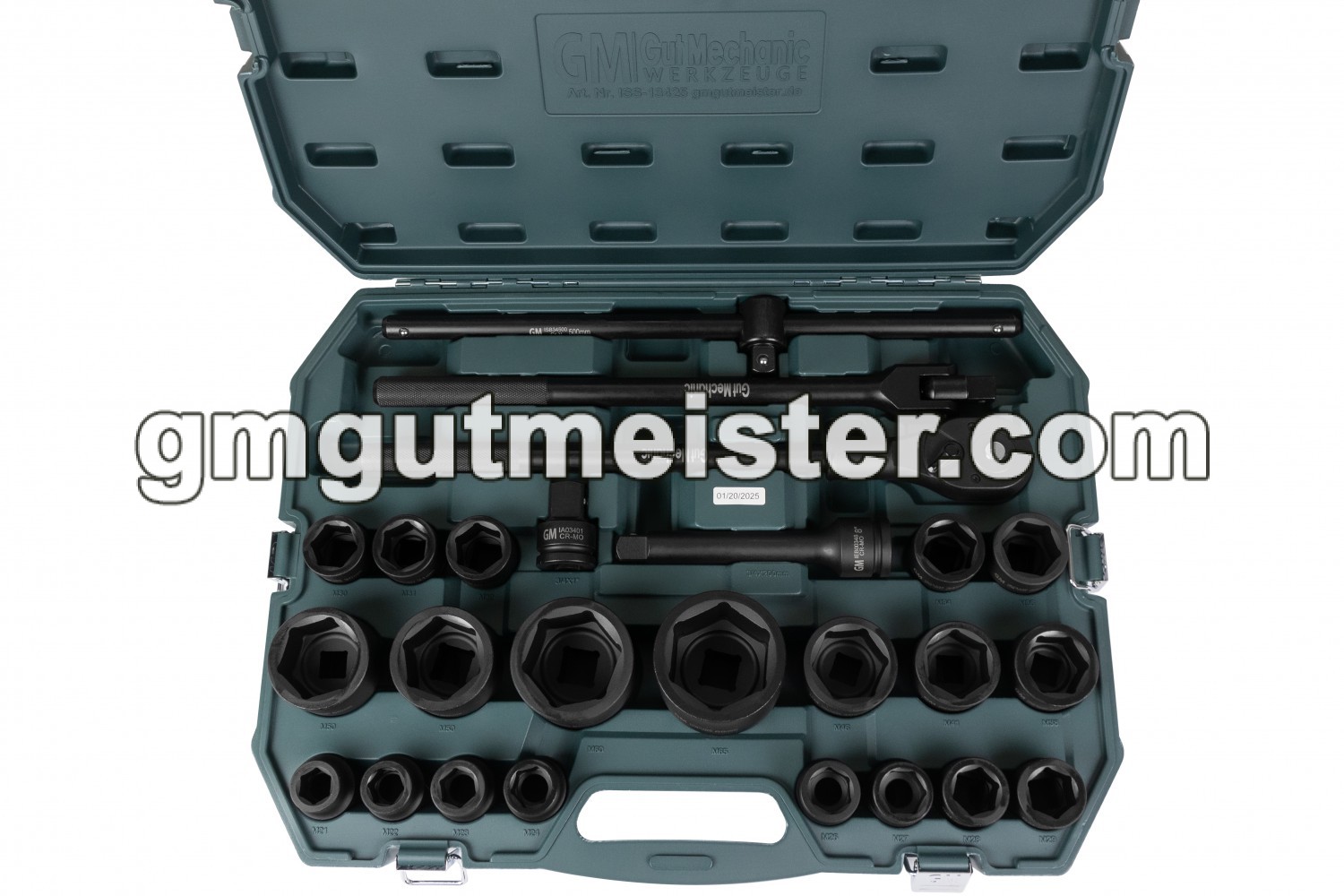 НАБІР ГОЛОВОК ТОРЦЕВИХ УДАРНИХ GUT MECHANIC 3/4" З ТРЕЩІТКОЮ ТА ВОРОТКАМИ 25ШТ ISS13425 - фото 5